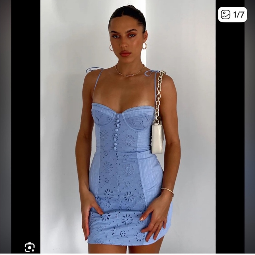 New With Tags NWT White Fox Boutique Unconditional Love Light Blue Mini Dress
